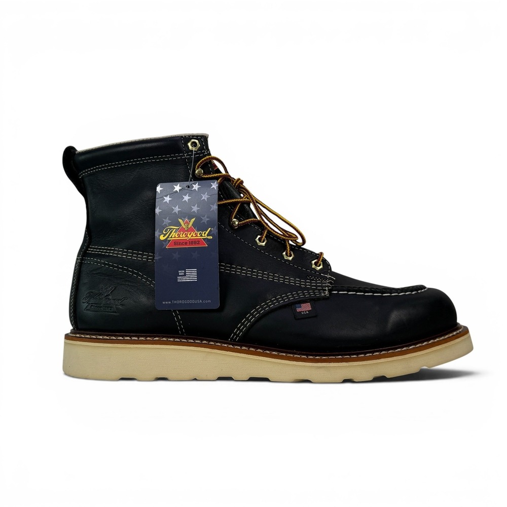 Thorogood American Heritage 6 Work Boot Mens 14 D Black Leather Moc Toe 814-6201